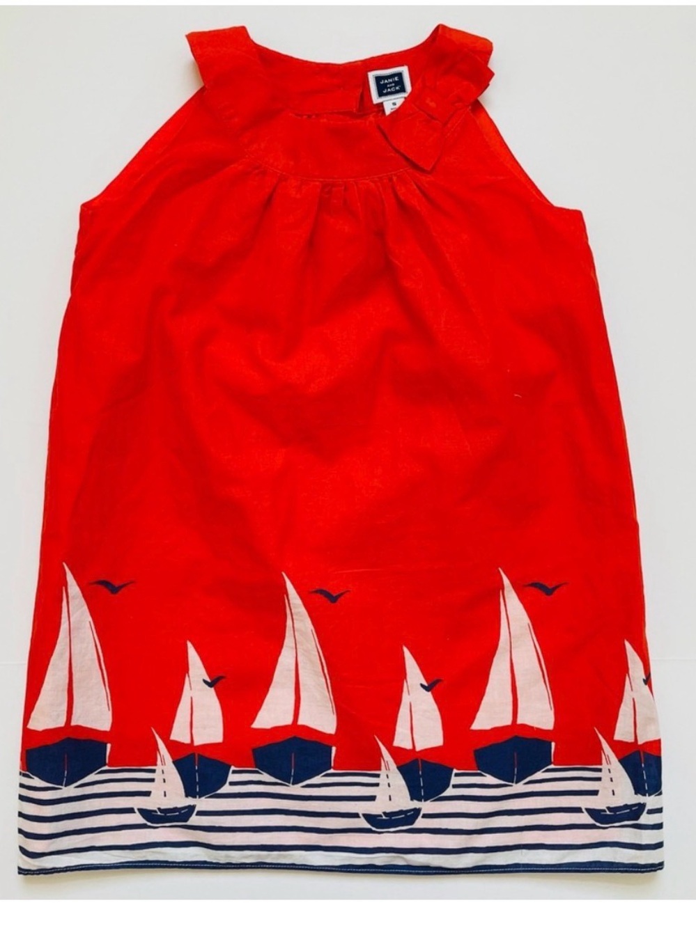 Orange Kids Sailboat Print Sleeveless Dress